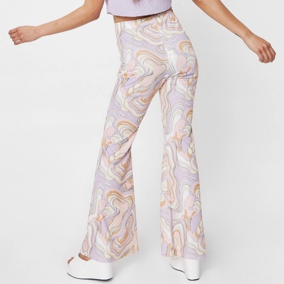💫🍭Pastel swirl wide leg bell bottom pants nasty gal plus curve - Picture 6 of 6